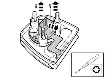 2 Pak speciaal gereedschap 9814104 (torxschroevendraaier torx 6) en draai de twee schroeven eruit waarmee de connector in de houder vastzit.