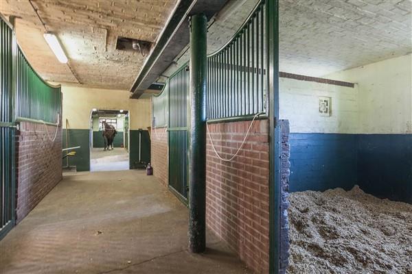 Inpandig stalgedeelte: Het inpandig stalgedeelte (ca. 365 m²) is ingericht met 11 paardenboxen, een zadelkamer en een was- en poetsplaats met solarium.