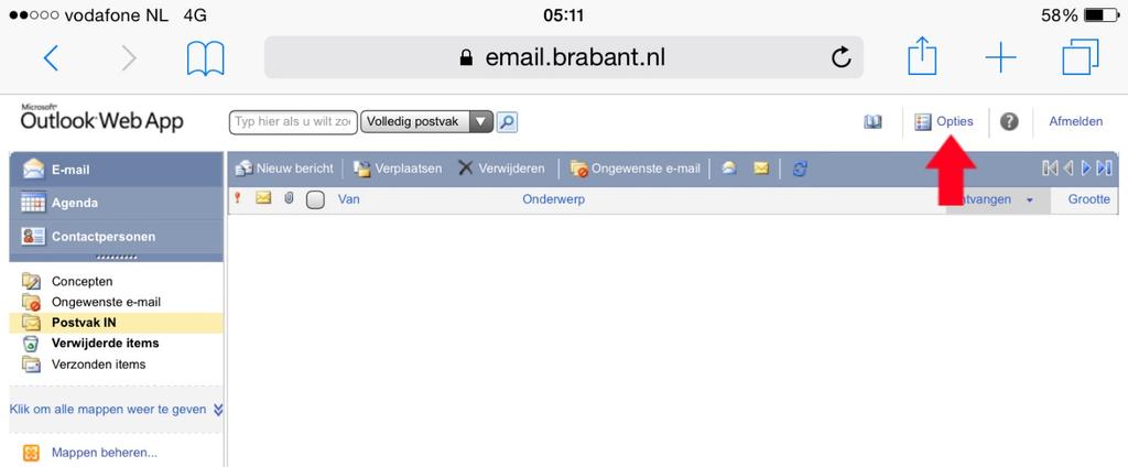 2. Voer bovenin beeld in de adresbalk: email.brabant.nl 3. Het onderstaande scherm wordt geopend 4.