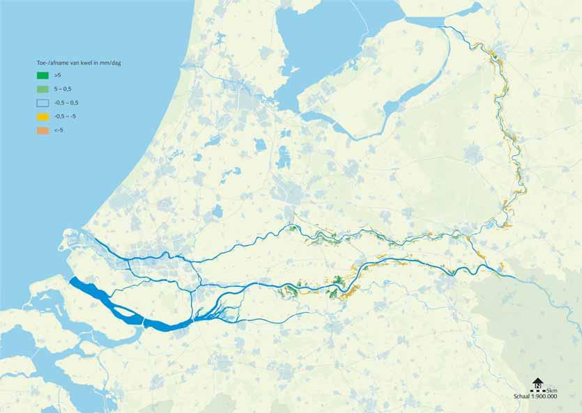 kaart 20.5 Verandering kweldruk in Basisalternatief 2 Door Basisalternatief 2 vermindert de kwelstroom langs de IJssel in alle trajecten.