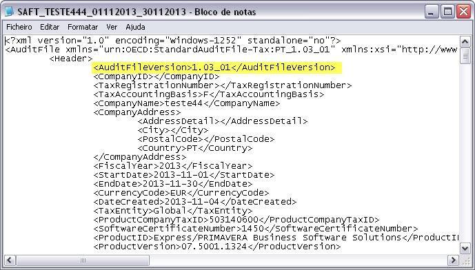 SAF-T Standard Audit file for Tax XML bestand