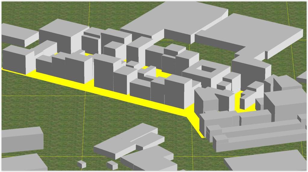 Figuur 3 3D-weergave rekenmodel met het plangebied binnen het gele vlak. 1.