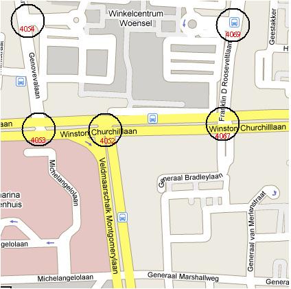 2 Verkeersregelinstallaties Winkelcentrum Woensel 2.1 Inleiding De onderzochte streng kruispunten ligt rondom Winkelcentrum Woensel (zie afbeelding 2.1).