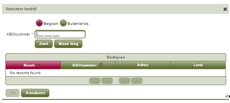 Registratie biociden (3) Linken van persoonlijke account aan het bedrijf KBO-nummer ingeven (zonder 0 vooraan) en zoeken, daarna