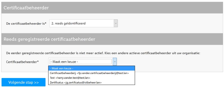 De volgende schermen zijn identiek aan het reguliere aanvraagformulier maar zoveel mogelijk ingevuld op basis van de gegevens van het te