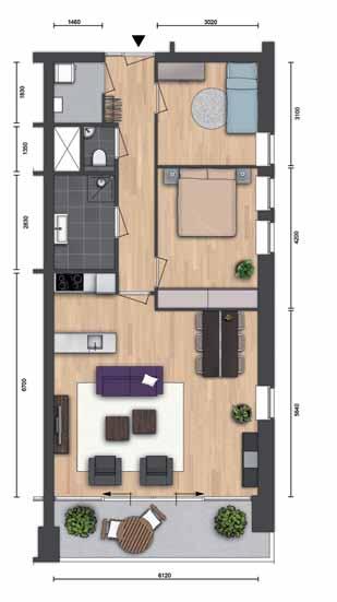 CLEMATIS Type A Type A is een compacte woning met een ruime en lichte woonkamer en twee slaapkamers.