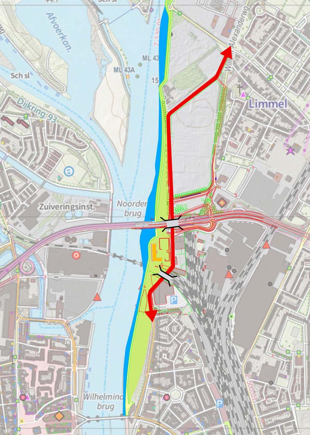 Als de Maas hier wordt verbreed dan kan een aanzienlijke waterstandsverlaging worden bereikt bij hoogwater.