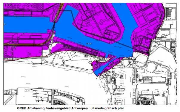 99 Het Oosterweelknooppunt, gelegen in het groengebied Noordkasteel (witte uitsparing op kaart), bedient op die manier slechts een fractie van het zuidoostelijke deel van de rechteroeverhaven (in het