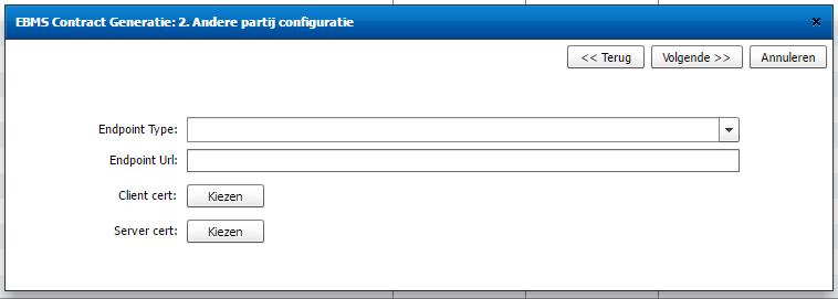Selecteer een EBMS Contract Type en klik op Volgende >> b.