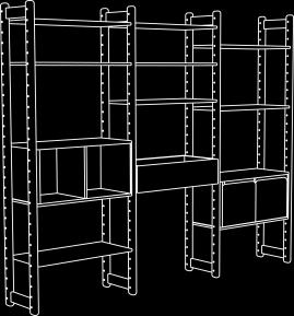 Combi 7-3 Maxi in combinatie met 8 planken, boekenkast, organiserdoos en kast. Gemaakt van MDF en massief grenen van hoge kwaliteit.