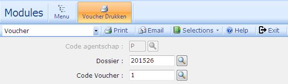 SwingTravel-verkoop Dossier Voucher Rapporten Na het voorbereiden van de voucher (zie module voucher beheer), kan je de gecreëerde voucher printen of verzenden per e-mail.