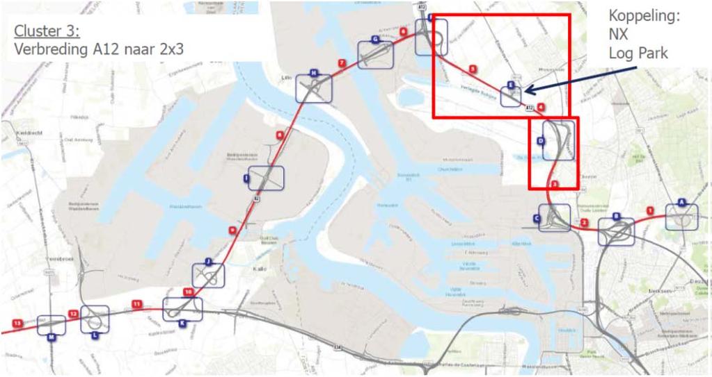 2.3. Cluster 3 De projecten van cluster 3 vormt de verdere afwerking van het haventracé met de aanpassingen op de A12 tussen Ekeren en de aansluiting R2.