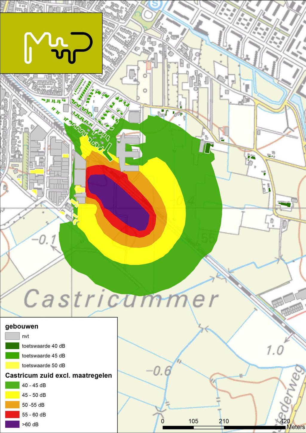 figuur 28 Etmaalwaarden contouren variant Castricum Zuid excl. schermen.