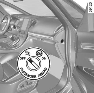 KINDERVEILIGHEID: uitschakelen-inschakelen van de passagiersairbag voorin (1/3) 1 2 Het in- en uitschakelen van de passagiersairbag voorin moet bij stilstaande auto gebeuren.