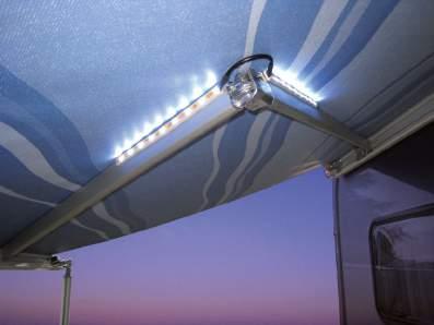 FIAMMA AWNING ARMS LED Led verlichtingssysteem bestaande uit 4 stuks led verlichting op twee speciale houders welke eenvoudig op de knikarmen van de luifel gemonteerd kunnen worden.