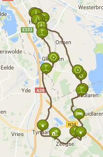 3. ROUTE De route die wordt afgelegd is 31,2 kilometer lang. Er wordt gestart en gefinisht in de Kerkstraat in Haren. 3.1 PARKEREN Er zijn plekken gereserveerd voor het parkeren op het raadhuisplein.