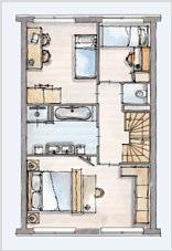 Eerste verdieping bij toepassing Woonsfeer Wellness excl sanitair en tegels (tekening V-442d) - extra grote badkamer - de badkamer wordt zonder sanitair en tegelwerk geleverd - de badkamer is