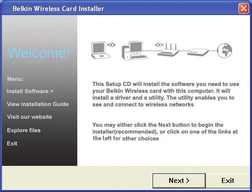 Let op: Als het scherm van de Wireless Card Installer van Belkin niet binnen 20 seconden verschijnt, dubbelklik dan op het pictogram My Computer (Deze Computer) om het cd-romstation te openen.
