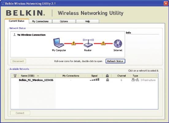 2 Het scherm van de Wireless Networking Utility van Belkin zal verschijnen. 3.