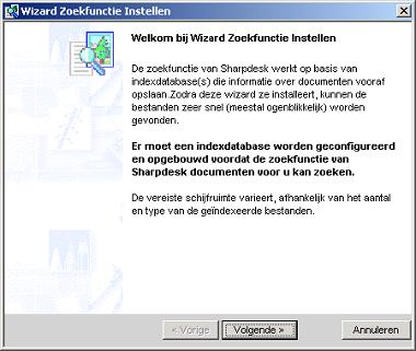 Hoofdstuk 4 Configuratie van de zoekindex van Sharpdesk Nadat de wizard voor Network Scanner Tool is voltooid, wordt de wizard voor het configureren van de