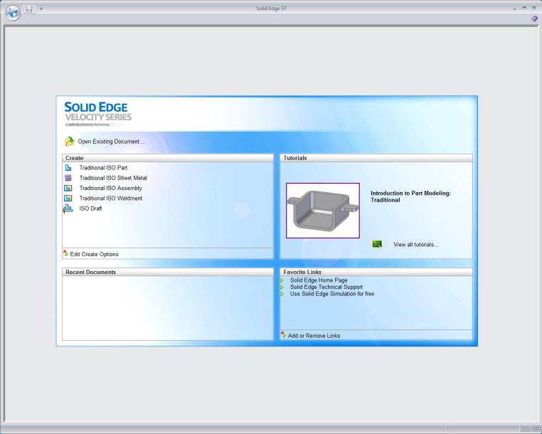 . Start Solid Edge. +. Klik op Traditional ISO Part.