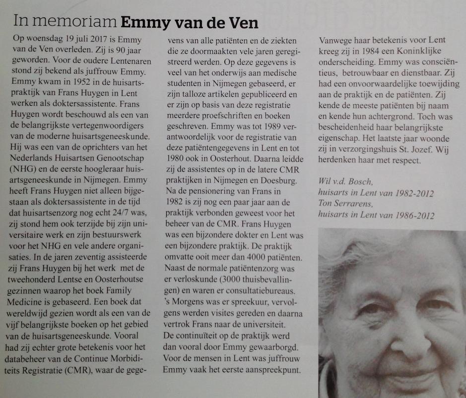 Afgelopen zomer, op woensdag 19 juli is Emmy van de Ven overleden. Emmy was lid van onze kring.