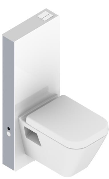 De hele sanitaire techniek, zoals spoelreservoir en twee toetsenspoeling bevindt zich in een elegante, slanke module, die kan worden gecombineerd met een