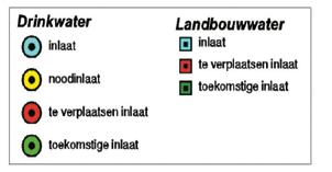 De twee innamepunten ten noorden van het Haringvliet die vervallen, krijgen een alternatieve aanvoerroute via de inlaat Bernisse aan het Spui.