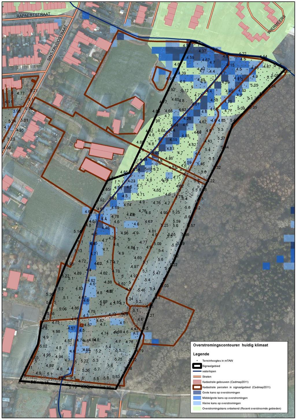 Signaalgebied gedeeltelijk gelegen binnen de ORL-overstromingsgevaarkaarten (voorlopige kaarten, goedgekeurd op CIW-vergadering van december 2012) en de kaart van recent overstroomde gebieden