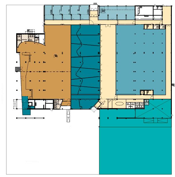 Impressie plattegronden de begane grond biedt ruimte aan verschillende functies waaronder de binnentuin de kantoortoren bestaat uit vijf verdiepingen Units a 46 m 2 Unit 190 m 2 Units 60 m 2 tot 100