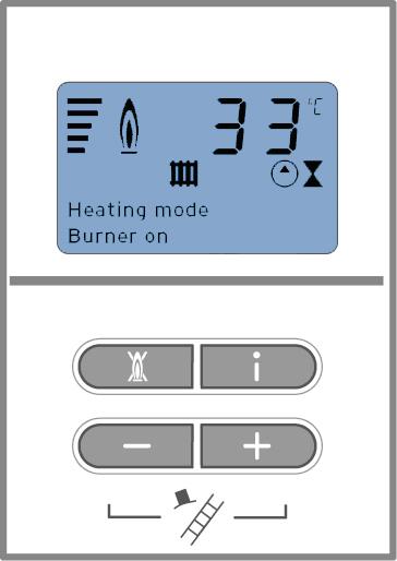Display met tekst Storing in het verbrandingslucht-/verbrandingsgastraject permanent aan: bedrijfsmodus verwarmingsbedrijf.