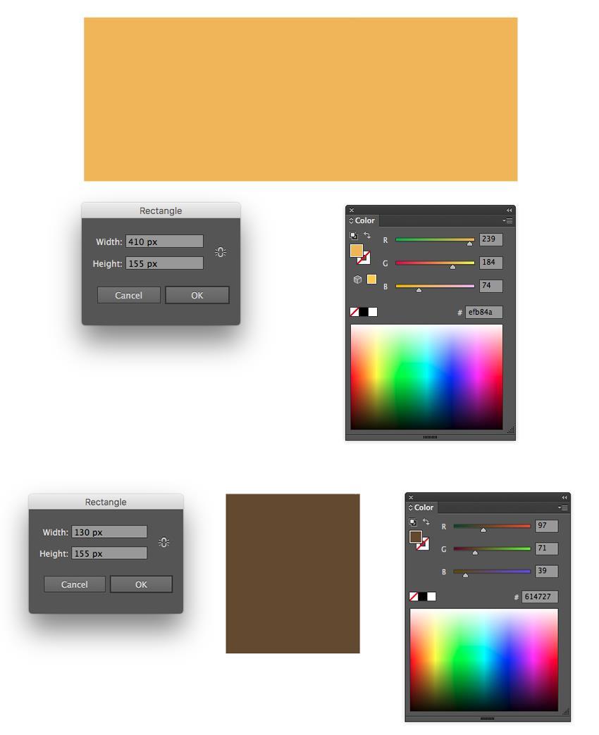 Maak een andere 130 x 155 px rechthoek van #614727 kleur. Stap 2 Selecteer deze bruin rechthoek en gele degene met de hulp van de selectie Tool (V), houdt u SHIFT ingedrukt.