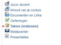 Wanneer je als docent een nieuw document, oefening of taak aanmaakt, zal de student ook een rood bolletje zien bij het menu waar iets werd gewijzigd.
