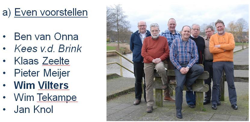Notulen van de jaarvergadering van woensdag 9 maart 2016 Aanwezig bestuur Wim Vilters (voorzitter), Wim Tekampe (penningmeester), Jan Knol (secretaris), Pieter Meijer, Ben van Onna en Klaas Zeelte.