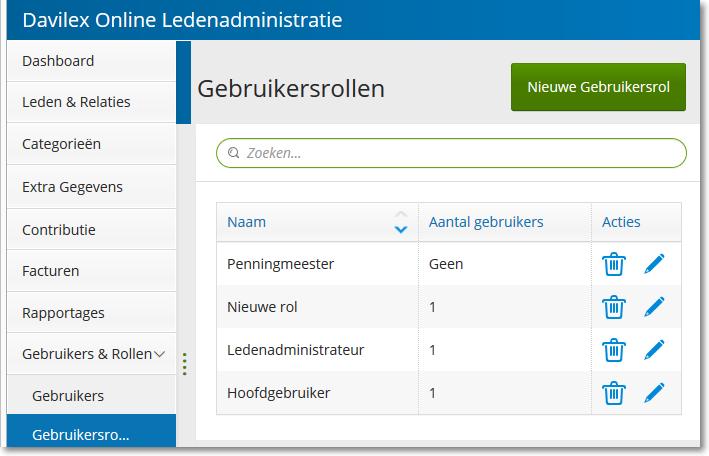 Gebruikers en rollen 8 Gebruikers en rollen Davilex Online Ledenadministratie biedt de mogelijkheid om met meerdere gebruikers gelijktijdig in de ledenadministratie te werken.