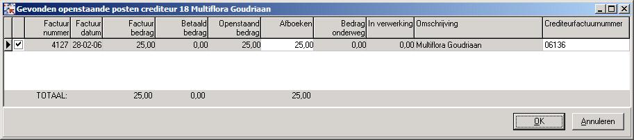 12 U kunt ook zoeken op (een deel van) het crediteurfactuurnummer door gebruik te maken van het %-teken op de plek van de variabele gegevens: Afbeelding 10 Afbeelding 11 - [Omschrijving]: Hier kunt u