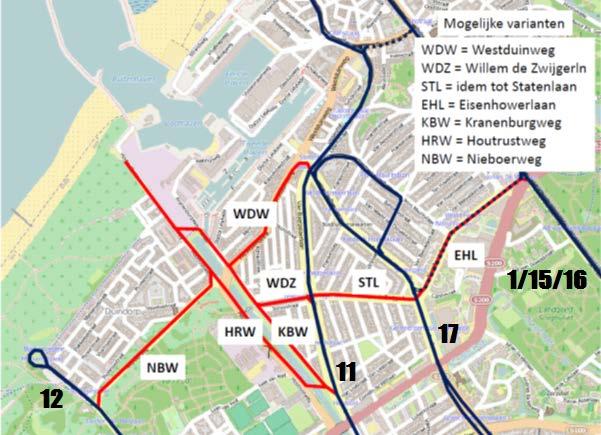 Het betreft de volgende tracés: 1. Nieboerweg (NBW) 2. Kranenburgweg (KBW) 3. Willem de Zwijgerlaan (WDZ) 2 ) 4.