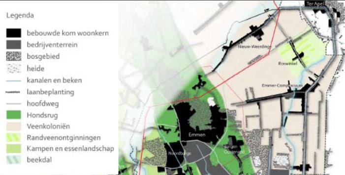 Figuur 5.11 (Historische) landschappen binnen de gemeente Emmen, bron: rapport Windenergie in de gemeenten Emmen en Coevorden.