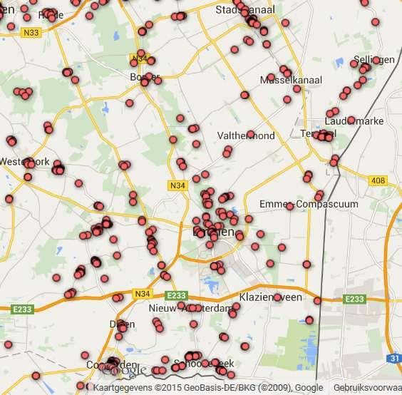 beschermde dorpsgezichten binnen de gemeente aangewezen, bijvoorbeeld de kern Westenesch, Oosterse bos en Westerse bos. Figuur 9: Kaart rijksmonumenten Emmen (bron: www.rijksmonumenten.nl) 1.7.