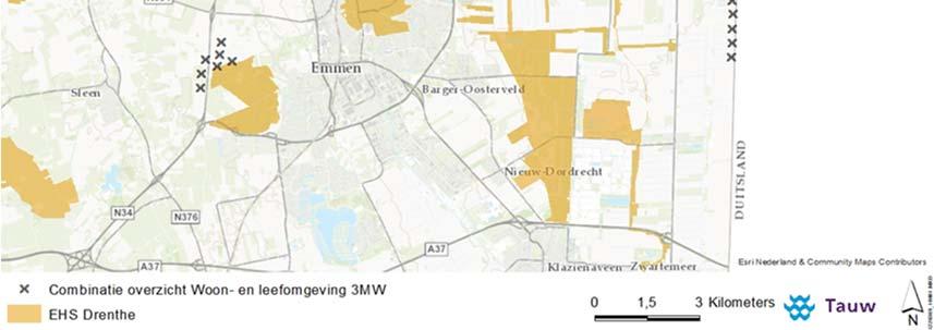 De locaties Pottendijk en Zwartenbergerweg liggen op circa 1,5 kilometer van EHS-gebied zodat zowel interne als externe effecten op EHS voor deze locaties worden uitgesloten.