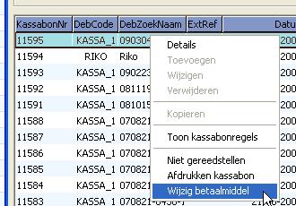 Zoeken op datum Bij zoeken op kassabonnummer kan er maar één bon gevonden worden. Door met de rechtermuisknop één keer te klikken op de regel, kunt u een aantal acties uitvoeren.