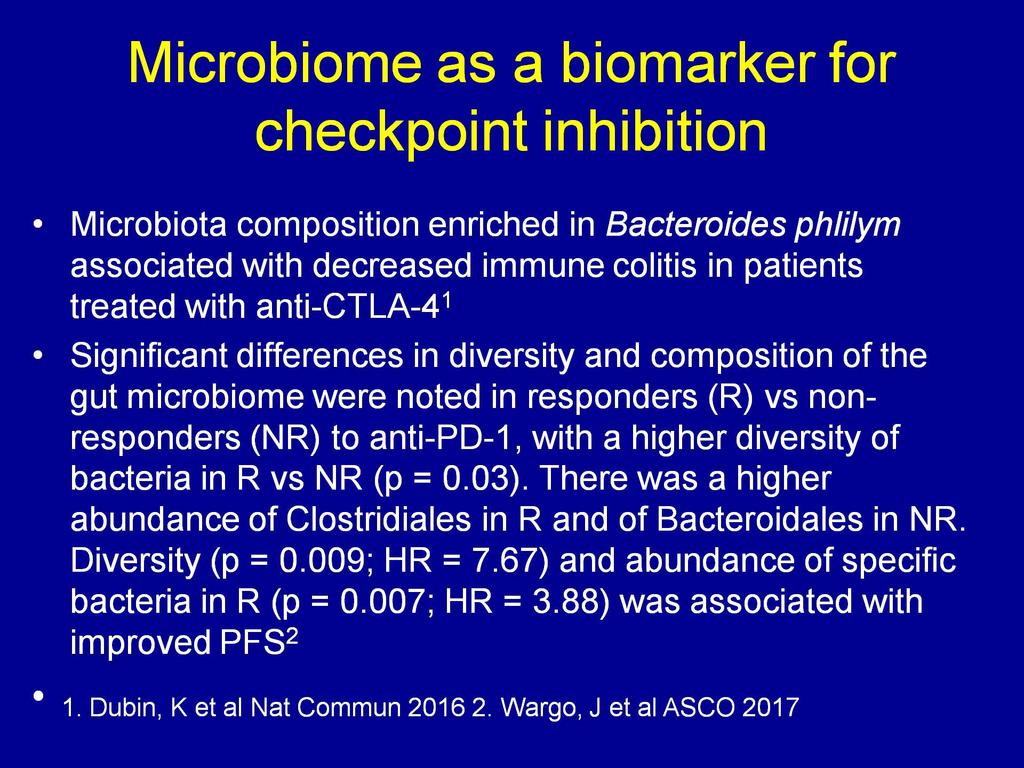 Microbiome as a biomarker for checkpoint inhibition