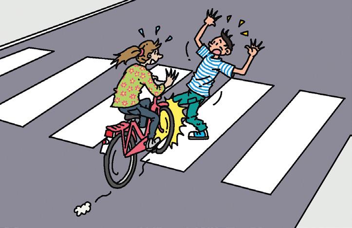3 Geef een tip Bekijk de tekening. Wat moeten deze kinderen de volgende keer anders doen? Schrijf je tip op. De fietser moet de voetganger voor laten gaan.