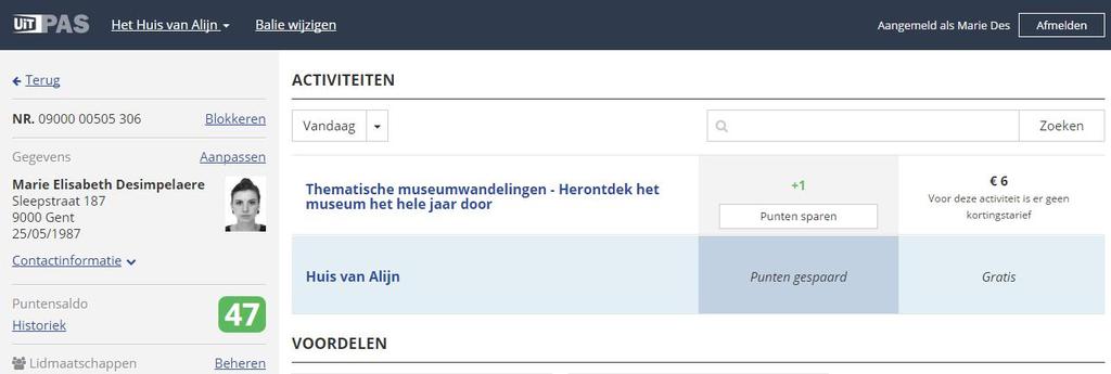 4. Punten sparen Je geeft een pashouder een punt wanneer hij/zij participeert aan jouw activiteit. Het punt wordt onmiddellijk aan het puntensaldo van de pashouder toegevoegd.