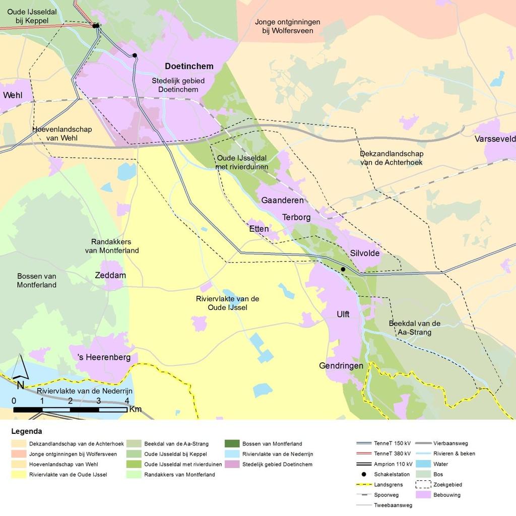Figuur 74 Kaart gebiedstypen (gebiedskarakteristiek) Waardevolle gebieden benoemd in het streekplan Een drietal gebieden binnen het studiegebied zijn in het Streekplan Gelderland aangeduid als
