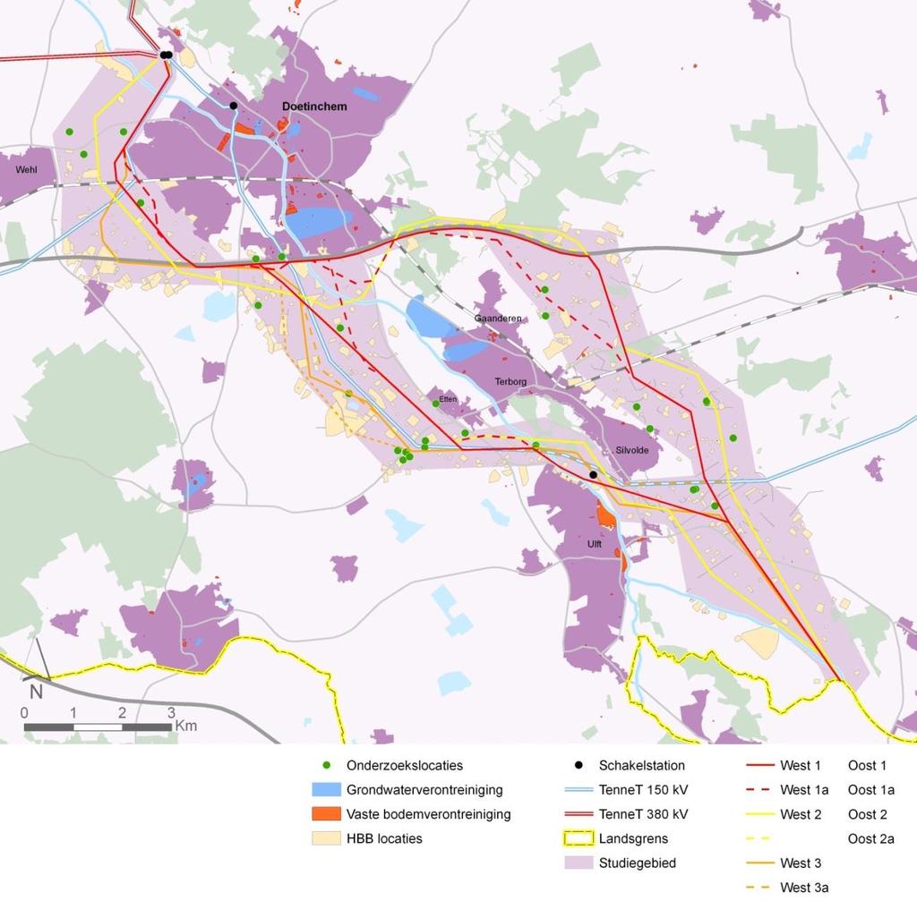 Figuur 32 Bekende verontreinigingslocaties binnen het studiegebied (Bron: Provincie Gelderland) Bodemsamenstelling In het zoekgebied bevinden zich twee grote gebieden die zijn gekenmerkt als