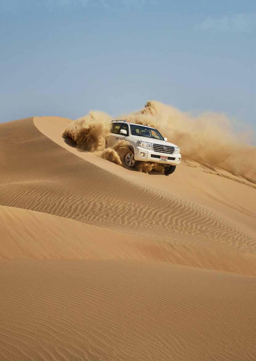 woestijn Woestijnsafari De woestijnsafari s combineren activiteiten zoals dunebashing, zandskieën, quadritjes, kamelentochten, demonstraties van valkeniers, buikdansshows, henna-schilderen, bezoeken