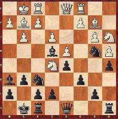 Pd7 (diagram) bezorgde hem een slechte pion op e4 die later verloren ging. In plaats daarvan had 14..Lxg2 en daarna Pd7 gelijk spel had gegeven.