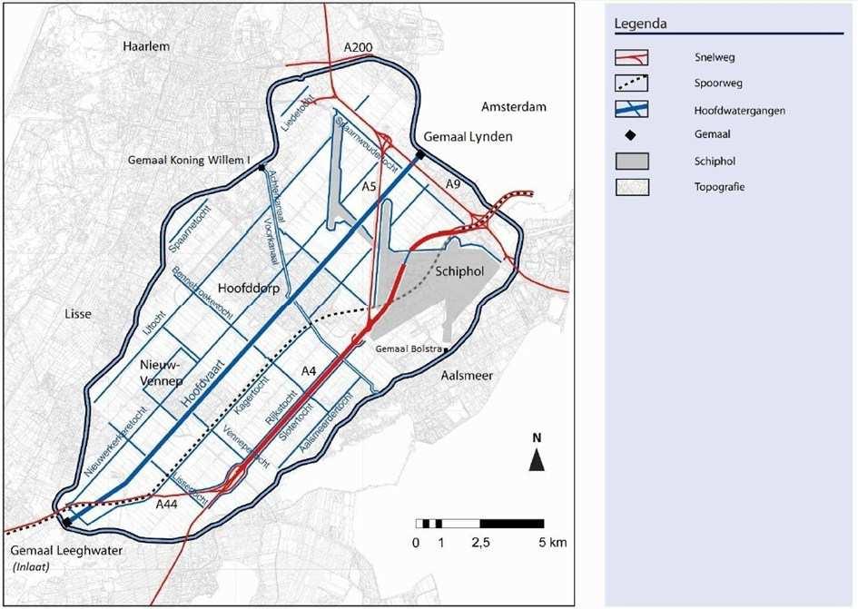 DEEL A: STRATEGISCHE AGENDA 2015-2030 DE WATEROPGAVE De Haarlemmermeerpolder is een diepe droogmakerij met een oppervlak van circa18.500 hectare. De gemiddelde maaiveldhoogte is - NAP.