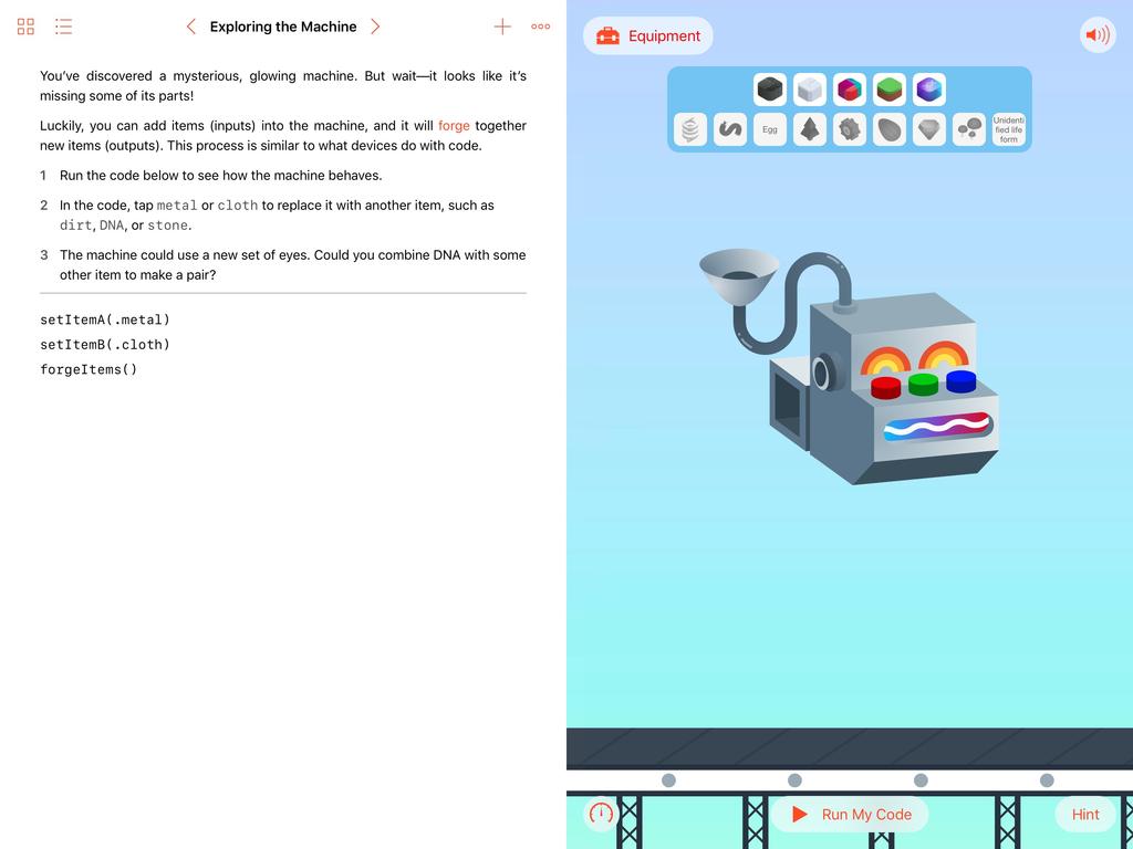 The Incredible Code Machine (40 minuten) Tik in de Swift Playgrounds-app op de uitdaging CodeUur 2017. Bekijk samen The Incredible Code Machine om erachter te komen wat deze kan en hoe hij werkt.